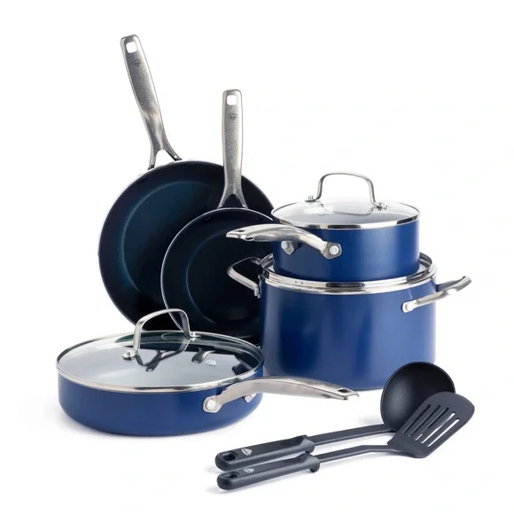 10-Piece Aluminum Ceramic NonstickCookware Set in Blue Diamond